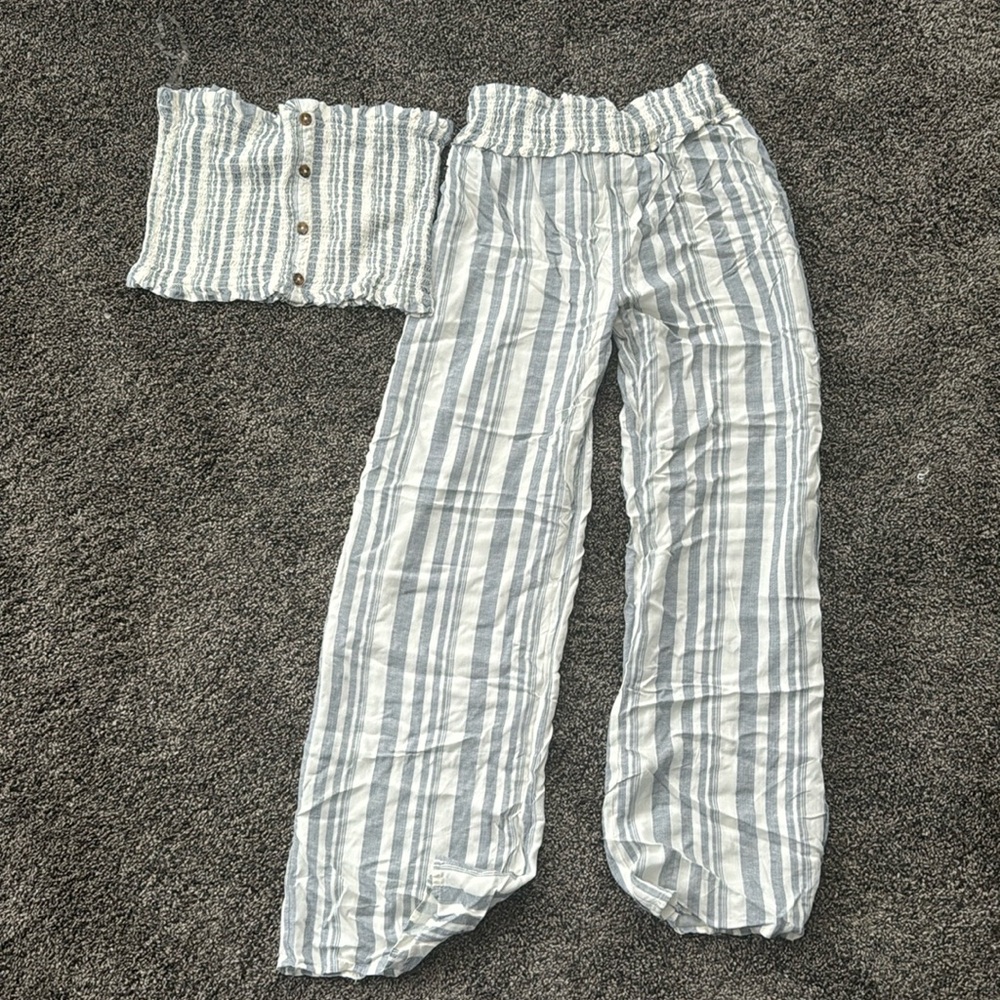 Striped wide leg and tube top set